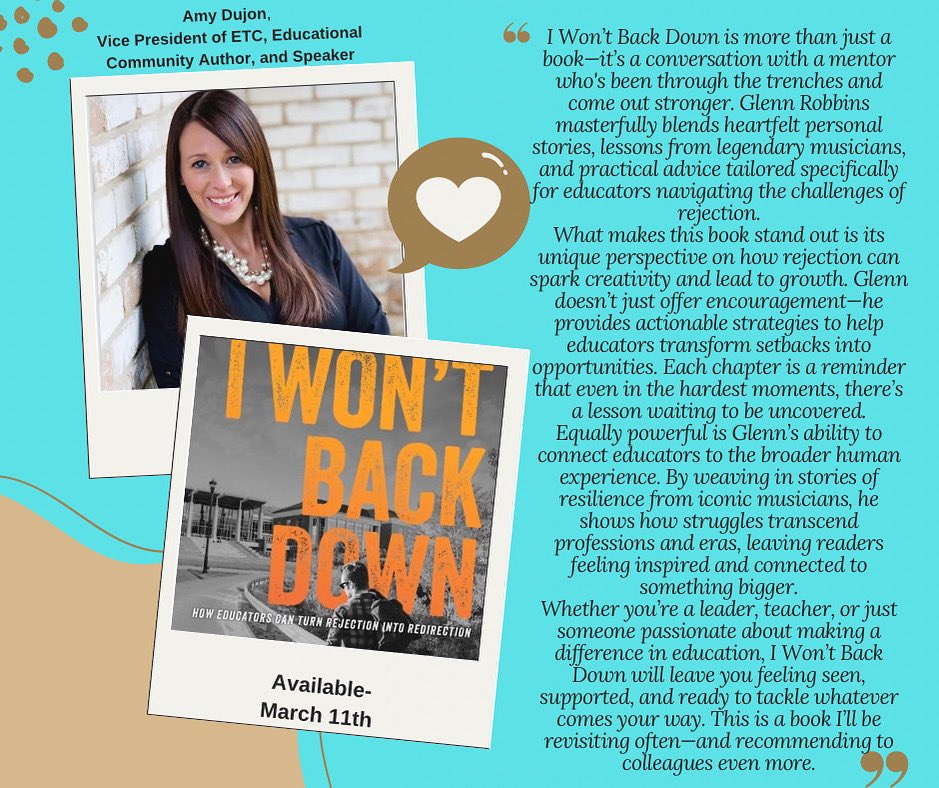 GlennGRobbins's tweet photo. Just dropped like a surprise album!
I Won’t Back Down is a mixtape of music, rejection & redirection—made for educators.
From Elvis to Eazy-E, it’s your reminder: Rejection isn’t the end, it’s the opening act.
Grab your copy & turn it up!
#IWontBackDownBook #EduRockstar https://t.co/CmksqgLTc7