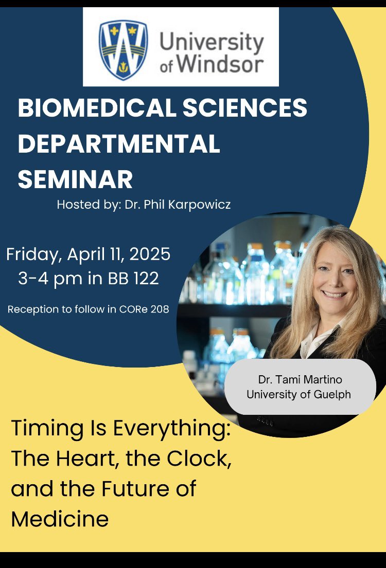 Met so many fabulous scientists this week at the University of Windsor &amp; honoured to be invited by Dr Phillip Karpowicz to present our #Circadian_Medicine research ❤️⏰
