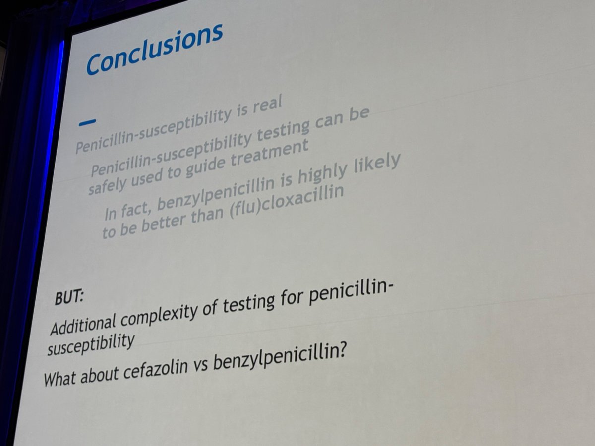 Big SNAP trial news at #ESCMIDGlobal - PSSA arm stopped early due to increased AKI with fluclox and lower mortality in penicillin arm (13.8% vs 21.5%) N=281 but results are hard to ignore