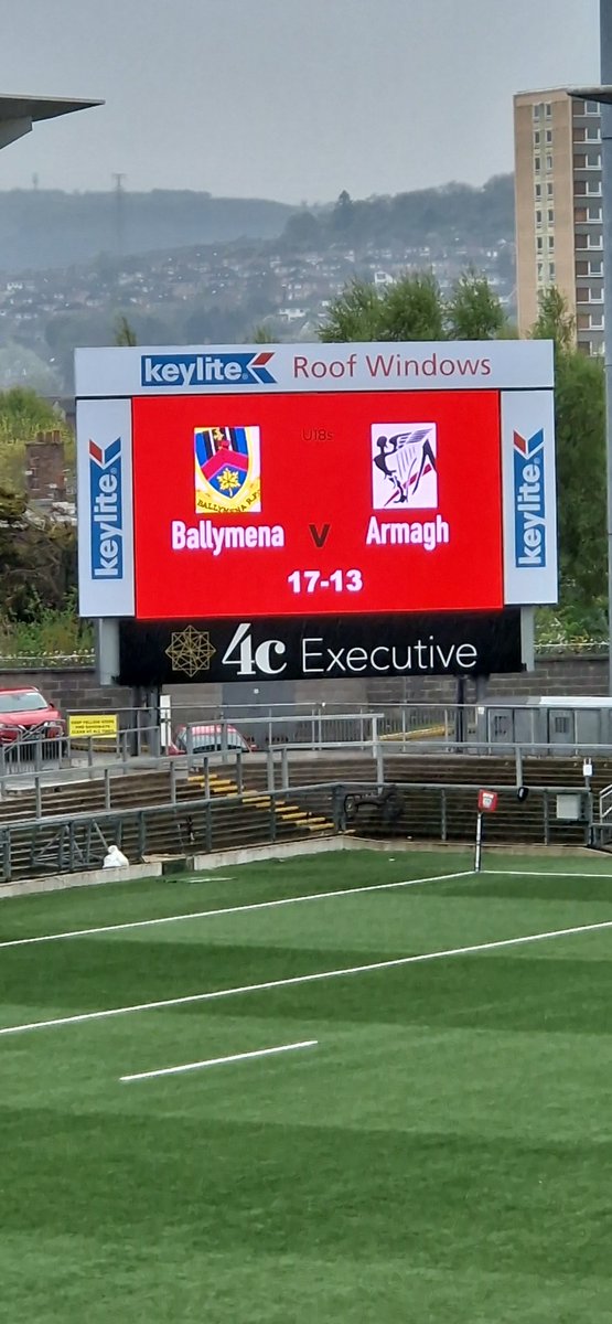 Half time in the Under 18s Ulster Cup Final

Ballymena 17 - 13 <a href="/CityOfArmaghRFC/">City of Armagh RFC</a>