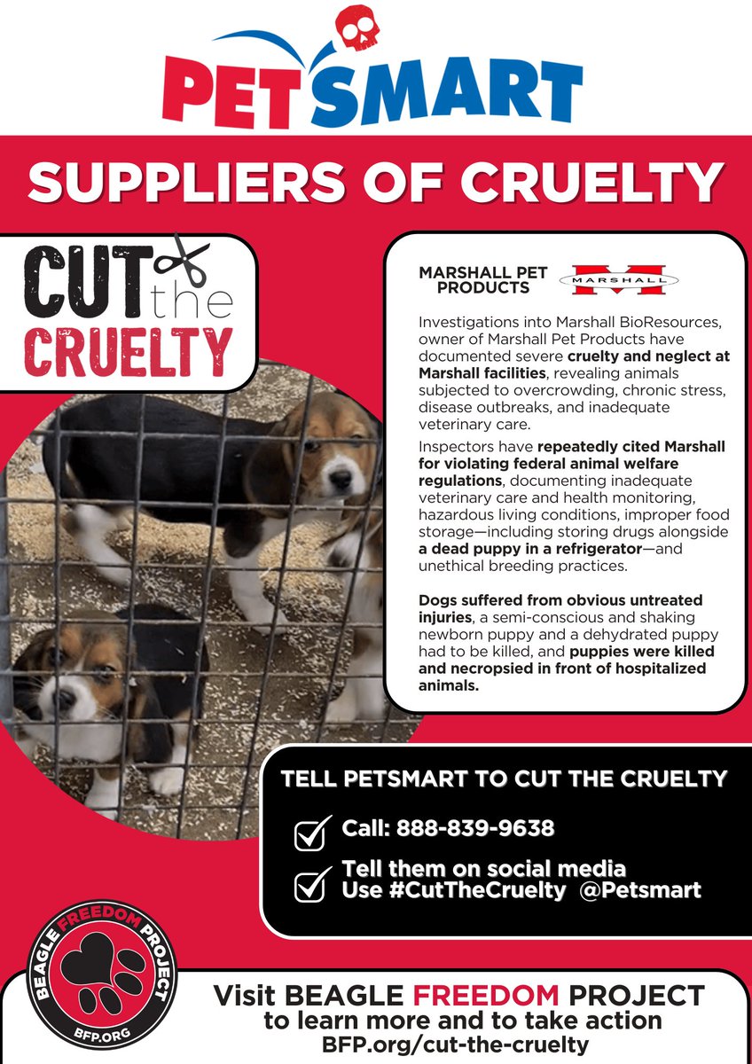 bfp.org/cut-the-cruelt…

Take a moment to send a message to PetSmart and let them know you want them to cut the cruelty and drop Marshall Pet Products, a company that supplies animals to testing labs.