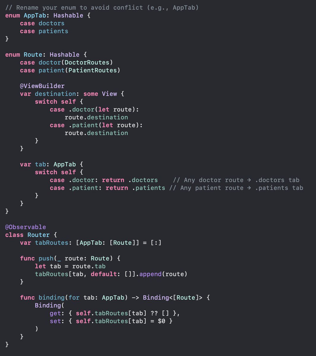 azamsharp's tweet photo. SwiftUI Navigation with TabViews 

* Another approach is to use separate arrays for each tab. https://t.co/sNzuY0tN1Z