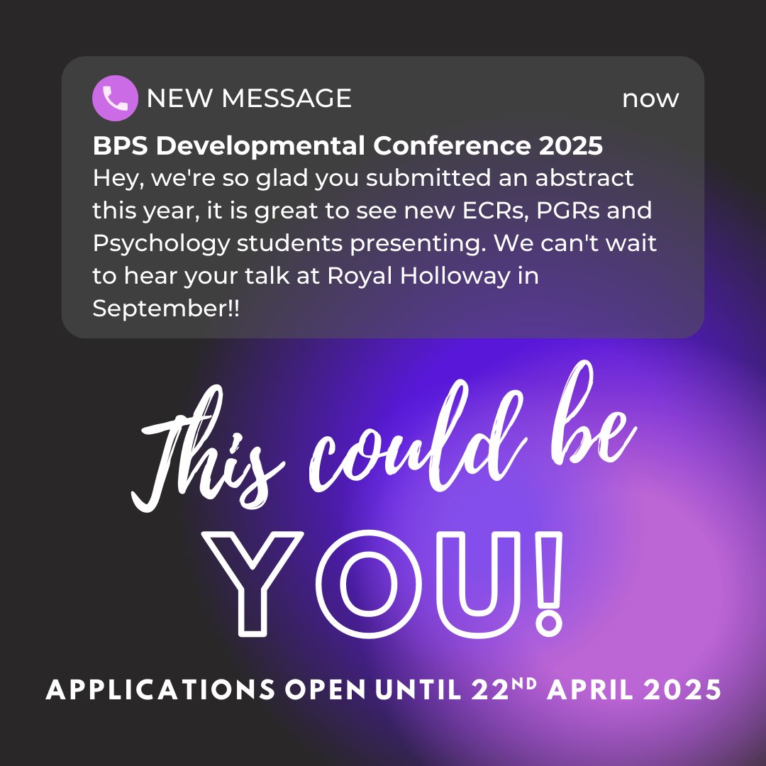 DevPsychECR's tweet photo. My abstract is submitted, but is yours? All ECRs, PGRs and #Psychology students welcome to attend and present at the BPS #Developmental Conference 2025 on 10th-11th September
Applications open until 22nd April: https://t.co/baOa5ANmv8
@BPSWestMids @BPSDevSection #DevPsych https://t.co/JxoYV8bGqZ