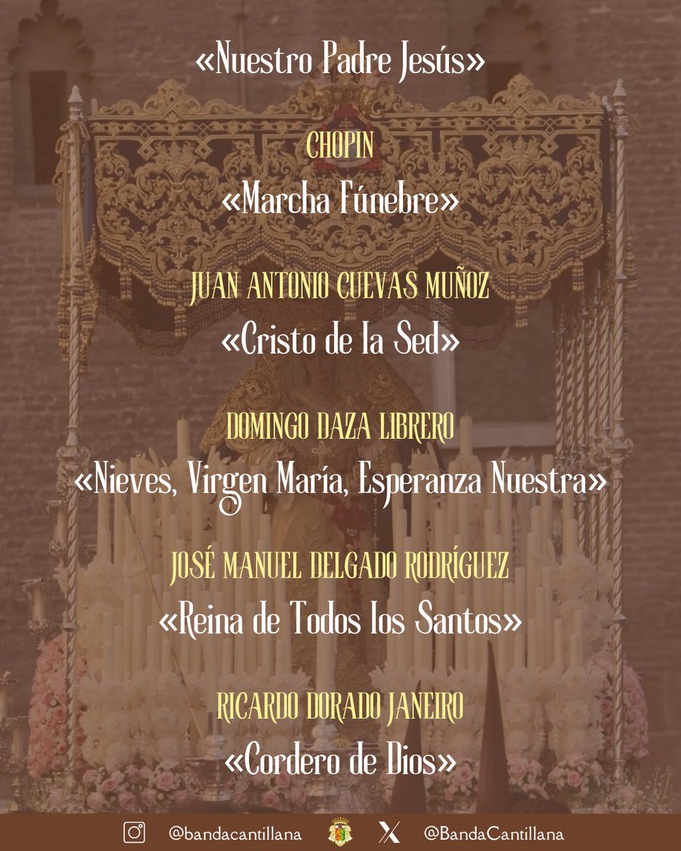 🔵 ¡A poco más de 24 horas para que comience nuestra #SemanaSanta25, os dejamos el repertorio que interpretaremos!

💙 ¡En Semana Santa, #SuenaCantillana!

🧵¡Abrimos hilo!

#TDSCofrade