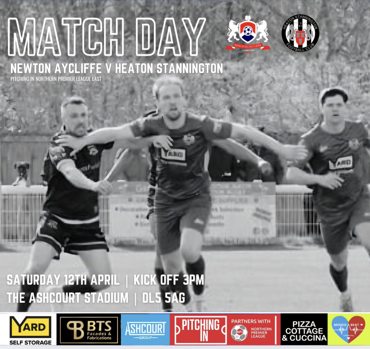Newton Aycliffe FC (@naycliffefc) on Twitter photo MATCH DAY
This afternoon we welcome Heaton Stannington to The @Ashcourt Stadium for our <a href="/PitchingIn_/">Pitching In</a> <a href="/NorthernPremLge/">The Pitching In Northern Premier League</a> East fixture
v <a href="/Heatonstan/">Heaton Stannington FC</a>
Kick off 3pm
Proudly supported by <a href="/yardselfstorage/">Yard Self Storage</a> | <a href="/BtsFabs/">BTS Fabs</a> MATCH DAY
This afternoon we welcome Heaton Stannington to The @Ashcourt Stadium for our <a href="/PitchingIn_/">Pitching In</a> <a href="/NorthernPremLge/">The Pitching In Northern Premier League</a> East fixture
v <a href="/Heatonstan/">Heaton Stannington FC</a>
Kick off 3pm
Proudly supported by <a href="/yardselfstorage/">Yard Self Storage</a> | <a href="/BtsFabs/">BTS Fabs</a>