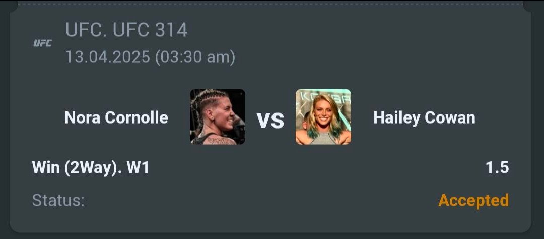 A3RBET's tweet photo. MMA - UFC
🥊 Nora Cornolle ML
🔖 1.50
💵 60 Units
#FightNight #Knockout #Submission #Champion #Fighter #CombatSports #UFCFight #MMAFight #FightGame #MMAChampion #UFC25 #MMA25 #GamblingTwitter #bettingtwitter #GamblingX #sportsbetting #UFC314
Like + RT https://t.co/cYcYnYiUq5