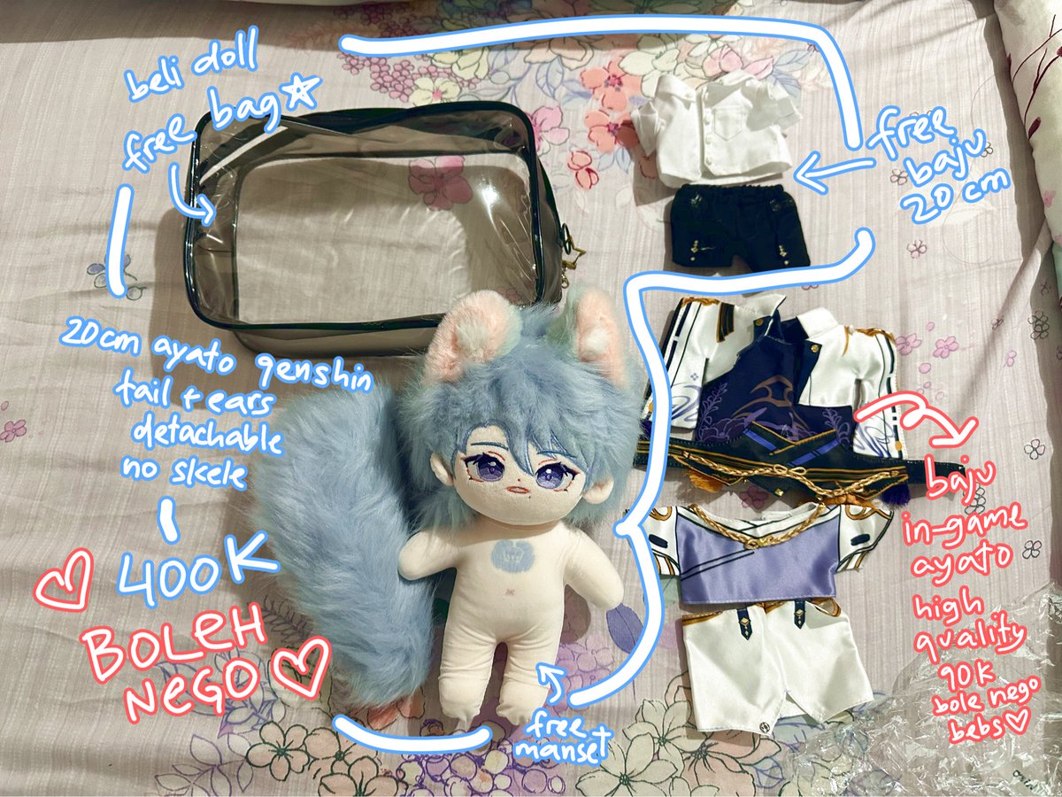 yovhida's tweet photo. halo WTS fanmerch doll 20 CM Ayato Genshin Impact (dapet bonus banyak free stuff) 

boleh banget nego di dm yahh https://t.co/GjuWZhc7Po