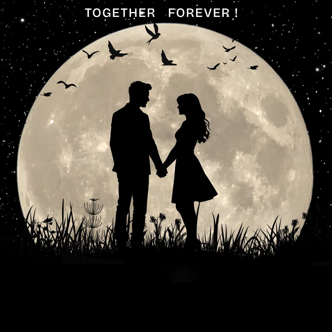 SheerCrafts's tweet photo. Under the stars, in front of the moon, hand in hand — some moments are just meant to last forever. 🌙✨ #TogetherForever #LoveInTheMoonlight #canva #poster #design #love https://t.co/PUBlK3Nehn