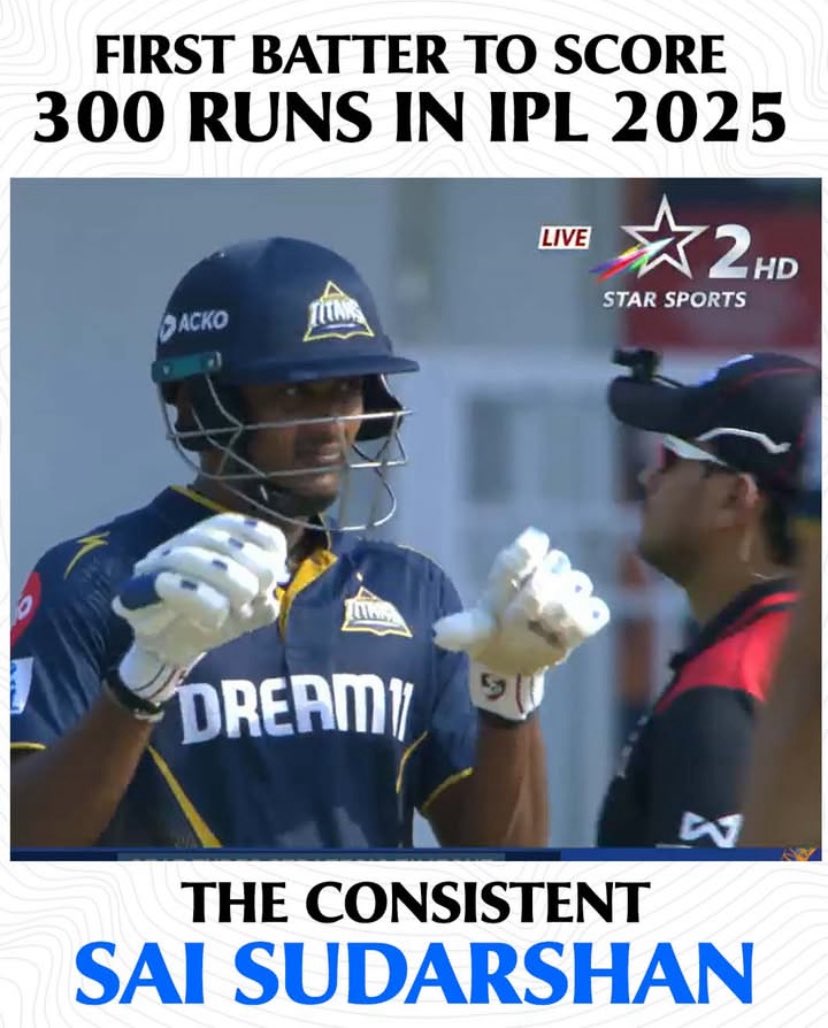 moeinsarwar's tweet photo. Sai Sudharsan completes 300+ runs in IPL 2025 season🙌
#GTvsLSG https://t.co/iKXv3A3ylv