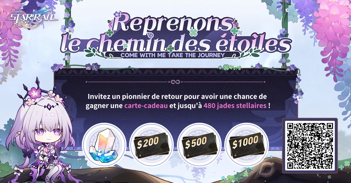 SazakiHaise3's tweet photo. Durant l'événement web, vous pourrez inviter des Pionnières et Pionniers de retour pour recevoir des jades stellaires, des cartes-cadeaux et d'autres récompenses surprises. https://t.co/Tq9dO9MNDC