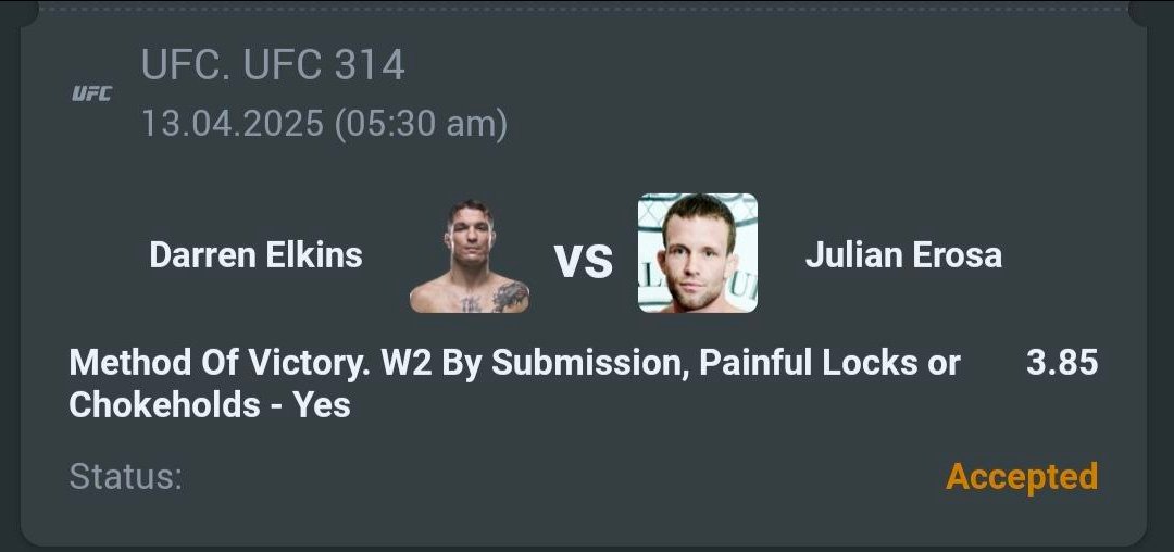 A3RBET's tweet photo. MMA - UFC
🥊 Erosa Method Of Victory submission, pain lock & chokehold yes
🔖 3.85
💵 10 Units
#FightNight #Knockout #Submission #Champion #CombatSports #UFCFight #MMAFight #FightGame #MMAChampion #UFC25 #MMA25 #bettingtwitter #GamblingX #sportsbetting #UFC314
Like + RT https://t.co/OCRCVbXGsK