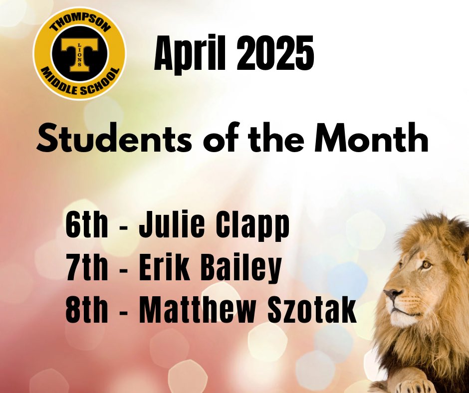 Congratulations to Thompson’s Students of the Month!!! We are proud of you!!! #MTPSpride #ThompsonMSpride