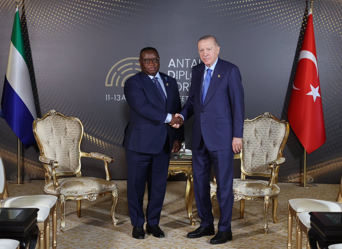 President <a href="/RTErdogan/">Recep Tayyip Erdoğan</a> met with President Julius Maada Wonie Bio of Sierra Leone on the sidelines of the 4th Antalya Diplomacy Forum.