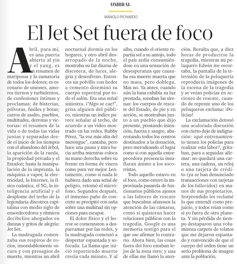 Les comparto mi artículo de esta semana: El Jet Set fuera del foco listindiario.com/puntos-de-vist…