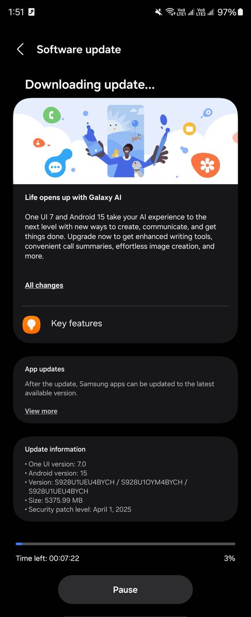 تحديث أندرويد 15 مع ون يو آي 7 نزل لأجهزة اس 24 و جاي للباقي