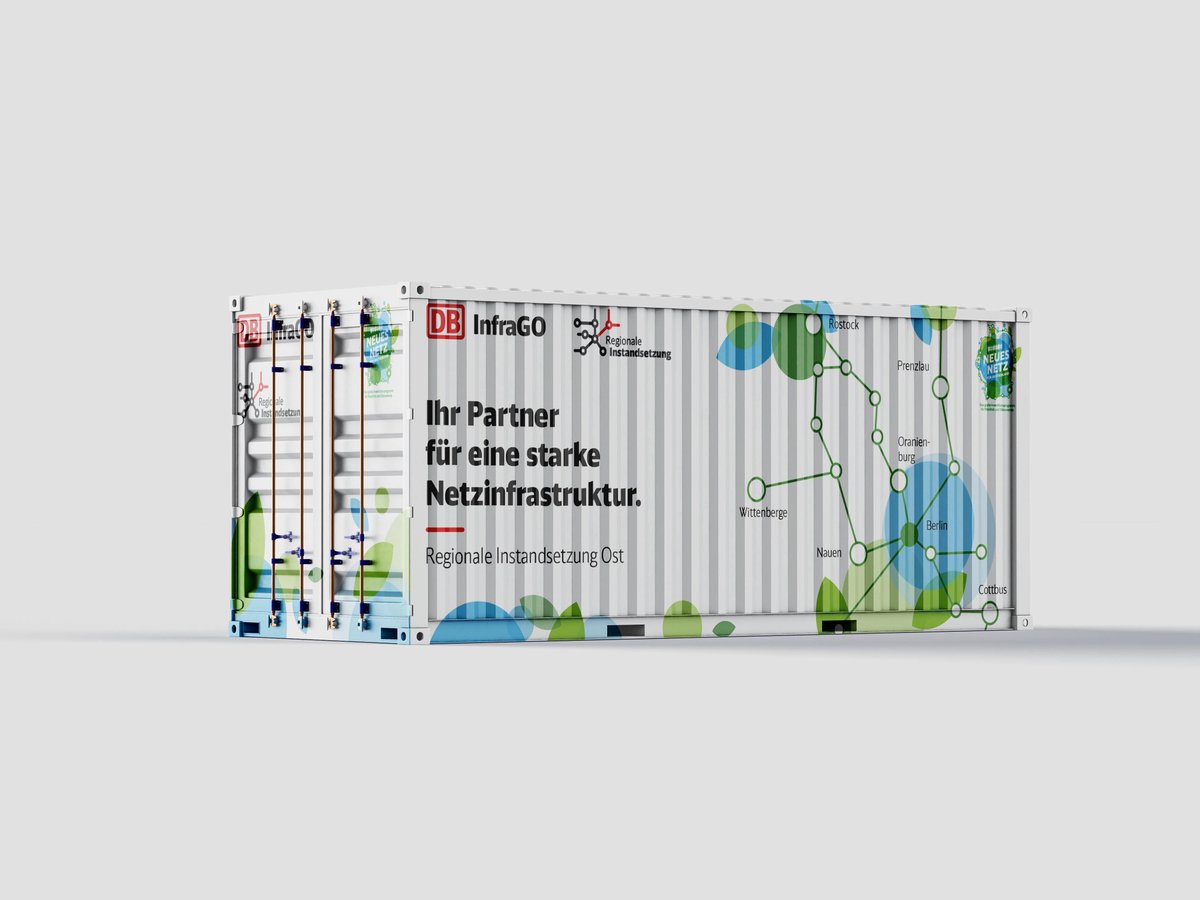 reichweite's tweet image. 3D Visualisierung unsere Designs für Container der Deutschen Bahn. Die DB InfraGO AG, Tochtergesellschaft der @DB_Bahn , nutzt vorhandene Überseecontainer sinnvoll und nachhaltig: Als mobile Lagermöglichkeit für Baustellengeräte und Material.

#deutschebahn #dbinfrago #ooh