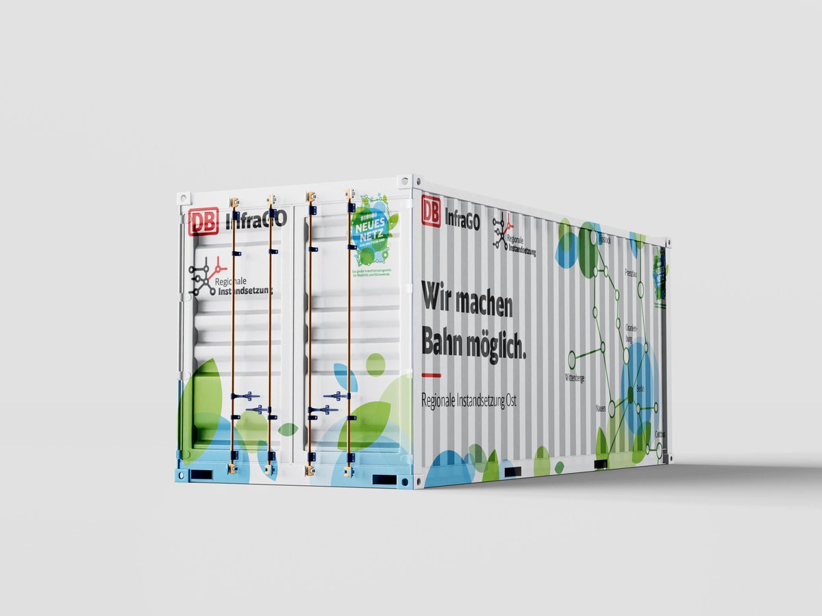 reichweite's tweet image. 3D Visualisierung unsere Designs für Container der Deutschen Bahn. Die DB InfraGO AG, Tochtergesellschaft der @DB_Bahn , nutzt vorhandene Überseecontainer sinnvoll und nachhaltig: Als mobile Lagermöglichkeit für Baustellengeräte und Material.

#deutschebahn #dbinfrago #ooh