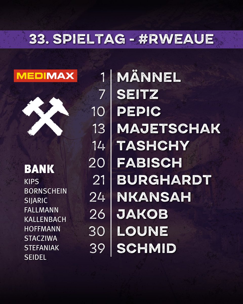 FCErzgebirgeAue's tweet photo. #Seitz, #Tashchy & #Burghardt ersetzen #Clausen, #Fallmann & #Barylla - So starten die #Veilchen in Essen!🔥💜
#RWEAUE #AUE #Kumpelverein https://t.co/raAbSSmpNc