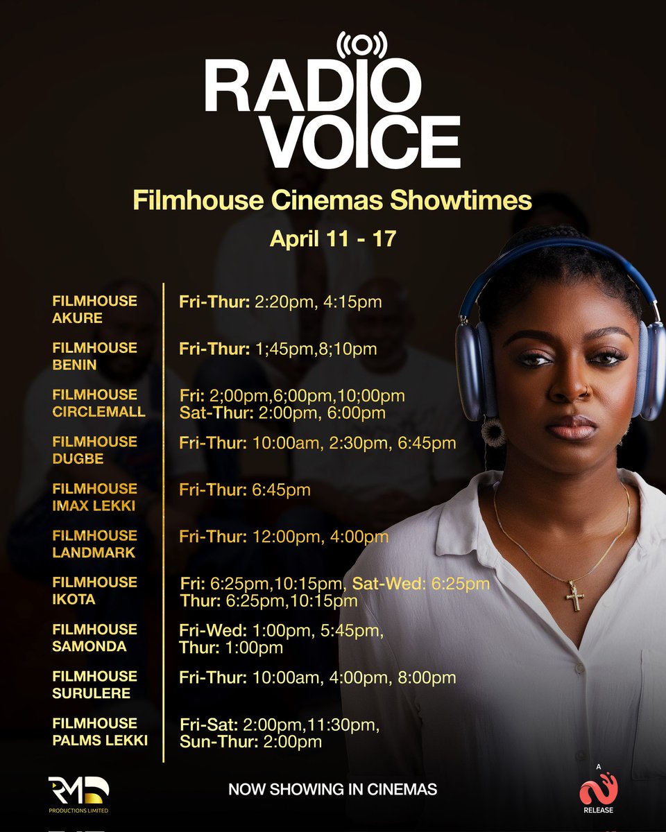Everything9ja's tweet photo. it’s Movie Time! 
Prepare to be captivated by #RadioVoice, A gripping story that dives into the life of a radio host whose on-air charm hides deep personal struggles. 

Get ready for an unforgettable, thrilling experience.
Catch it in cinemas Today! https://t.co/SV2S7JrscM