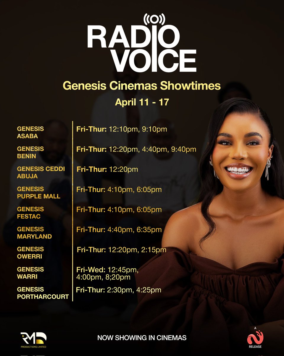 Everything9ja's tweet photo. it’s Movie Time! 
Prepare to be captivated by #RadioVoice, A gripping story that dives into the life of a radio host whose on-air charm hides deep personal struggles. 

Get ready for an unforgettable, thrilling experience.
Catch it in cinemas Today! https://t.co/SV2S7JrscM