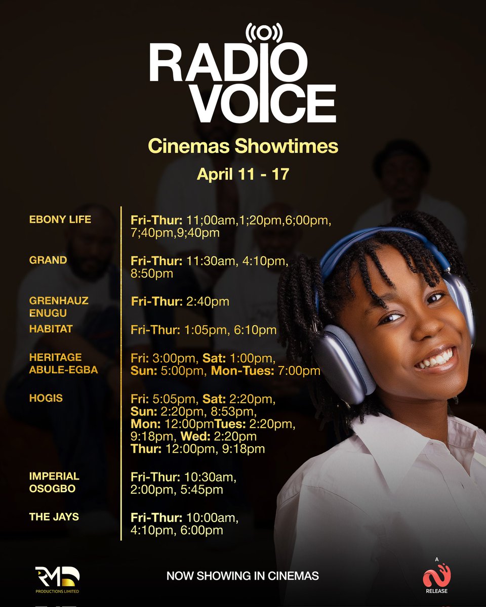 Everything9ja's tweet photo. it’s Movie Time! 
Prepare to be captivated by #RadioVoice, A gripping story that dives into the life of a radio host whose on-air charm hides deep personal struggles. 

Get ready for an unforgettable, thrilling experience.
Catch it in cinemas Today! https://t.co/SV2S7JrscM