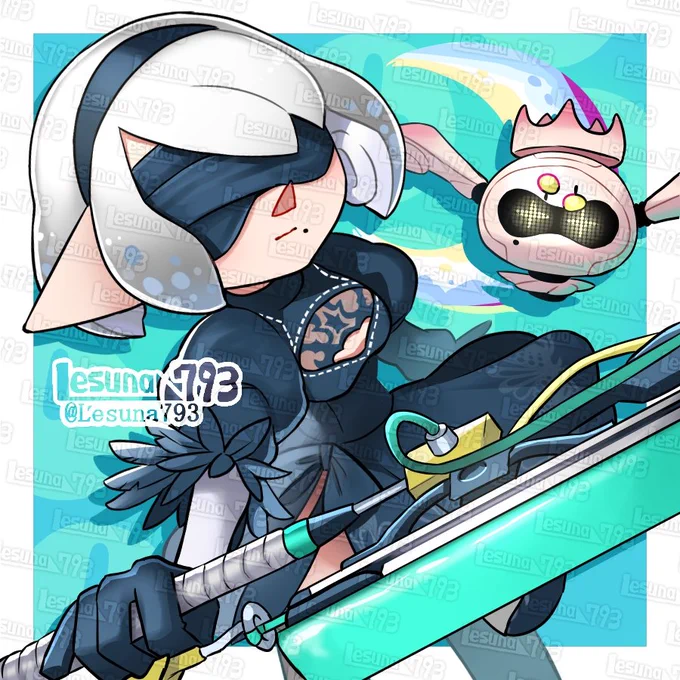 永遠の「ヨルハ」で、2B風なイカちゃん 武器は白の契約に近いかなと"ドライブワイパーデコ"にしました。 #Splatfest #Splatoon3 #スプラトゥーン3 #NieRAutomata #ニーアオートマタ #fanart