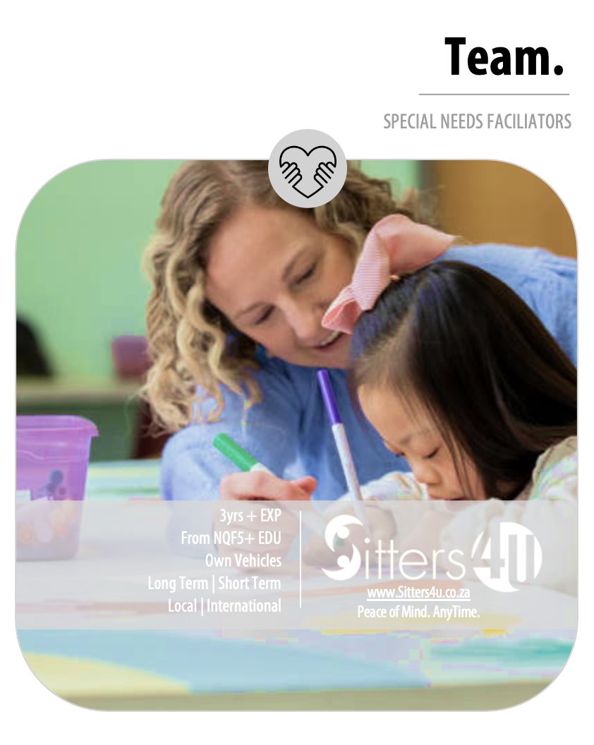 Whether it’s daily assistance, #therapsupport, or structured #learning—we’ve got the right #facilitator.
#SpecialistSupport #Sitters4U #facilitators #Specialneeds
🌍 sitters4u.co.za #Recruitment and #Placements