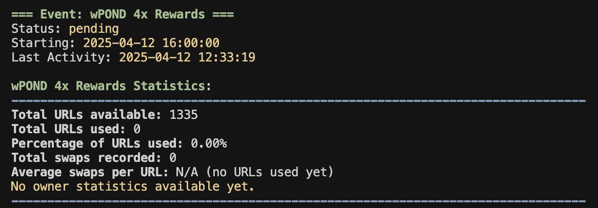 Getting ready for the next 4x swap 🤝 event on $wPOND

If you want your link to be used more than others by the randomizer drop a comment with your link and RT 🫵👇

More swaps 🤝 more drops 🍀