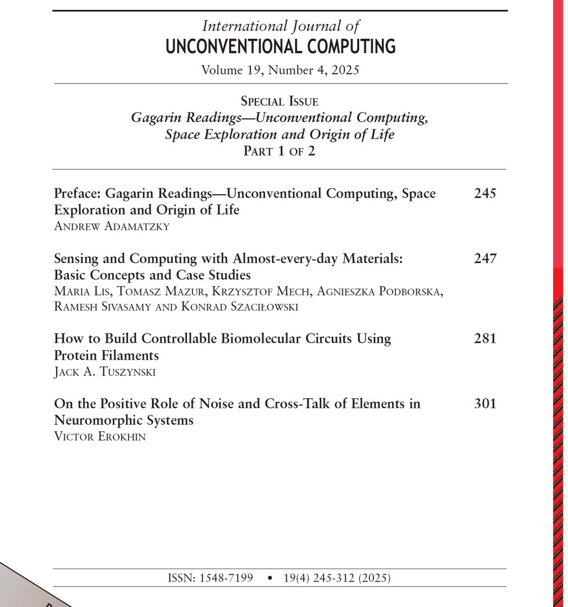 AndyAdamatzky's tweet photo. To celebrate the achievements of Russian cosmonauts, we organised the Gagarin Readings: Unconventional Computing, Space Exploration, and the Origin of Life (11–12 April, Bristol), resulted in two SIs of  the International Journal of Unconventional Computing. https://t.co/xkb0O9QS02