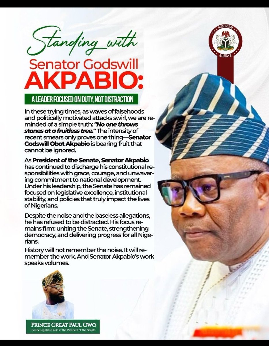 KayanaChris's tweet image. The foul cry is well understood your Excellency, whatever you are doing is right, and your continuity of taking charge of the Senate is non negotiable SP Akpabio as far as we are concerned, no false accusation can stop you

#IStandWithAkpabio