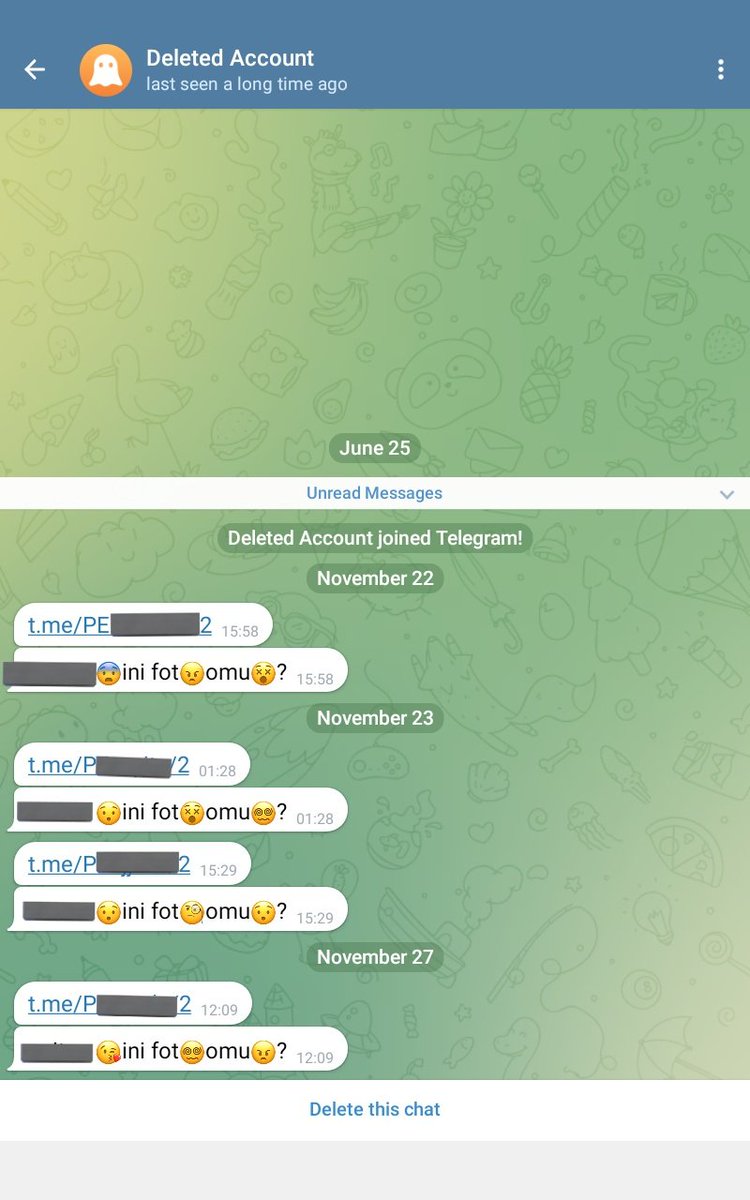 floerson's tweet image. Guys kalian pernah di chat di tele kaya gini gak? Akunnya udah deleted sih, kira kira itu link isinya apa yaa? Boleh gasi kita klik? Takutnya link phising