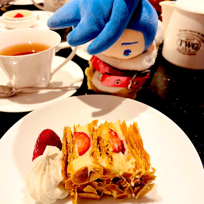 北欧ズとヌン茶を満喫した!いちご尽くしでミルフィーユが絶品 会うなりおやつを恵まれ、入院のオトモにと可愛いジンくんのお手玉ぬいを授かったので心強さがすごい