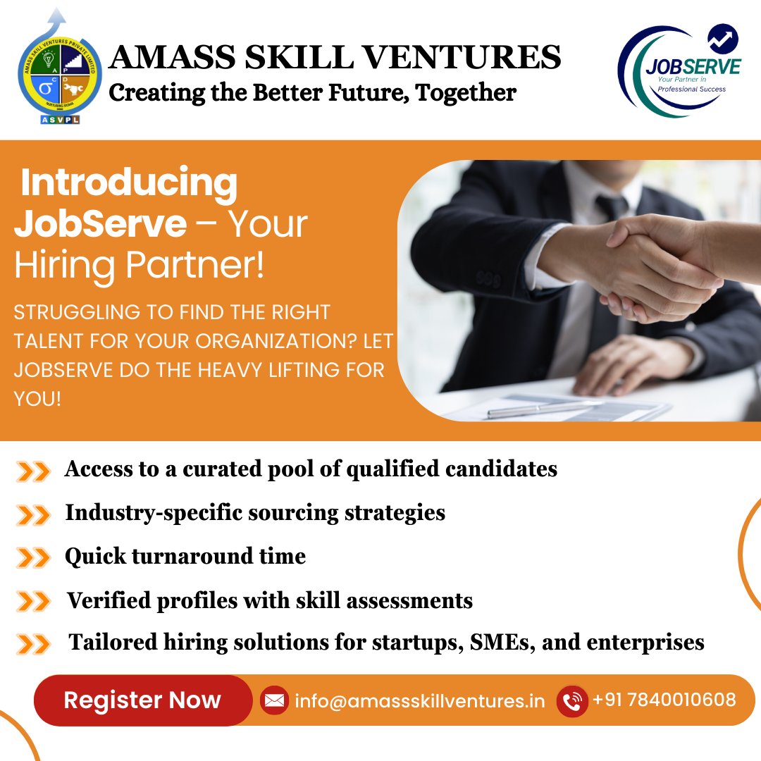 amass_skill's tweet photo. 🚀 Introducing JobServe Sourcing – Your Hiring Partner! 🔍
Struggling to find the right talent for your organization? Let JobServe Sourcing do the heavy lifting for you!
#JobServe #TalentSourcing #HiringSolutions #RecruitmentPartner #JobServeSourcing #HRTech #SmartHiring https://t.co/d4eyM8XQRg