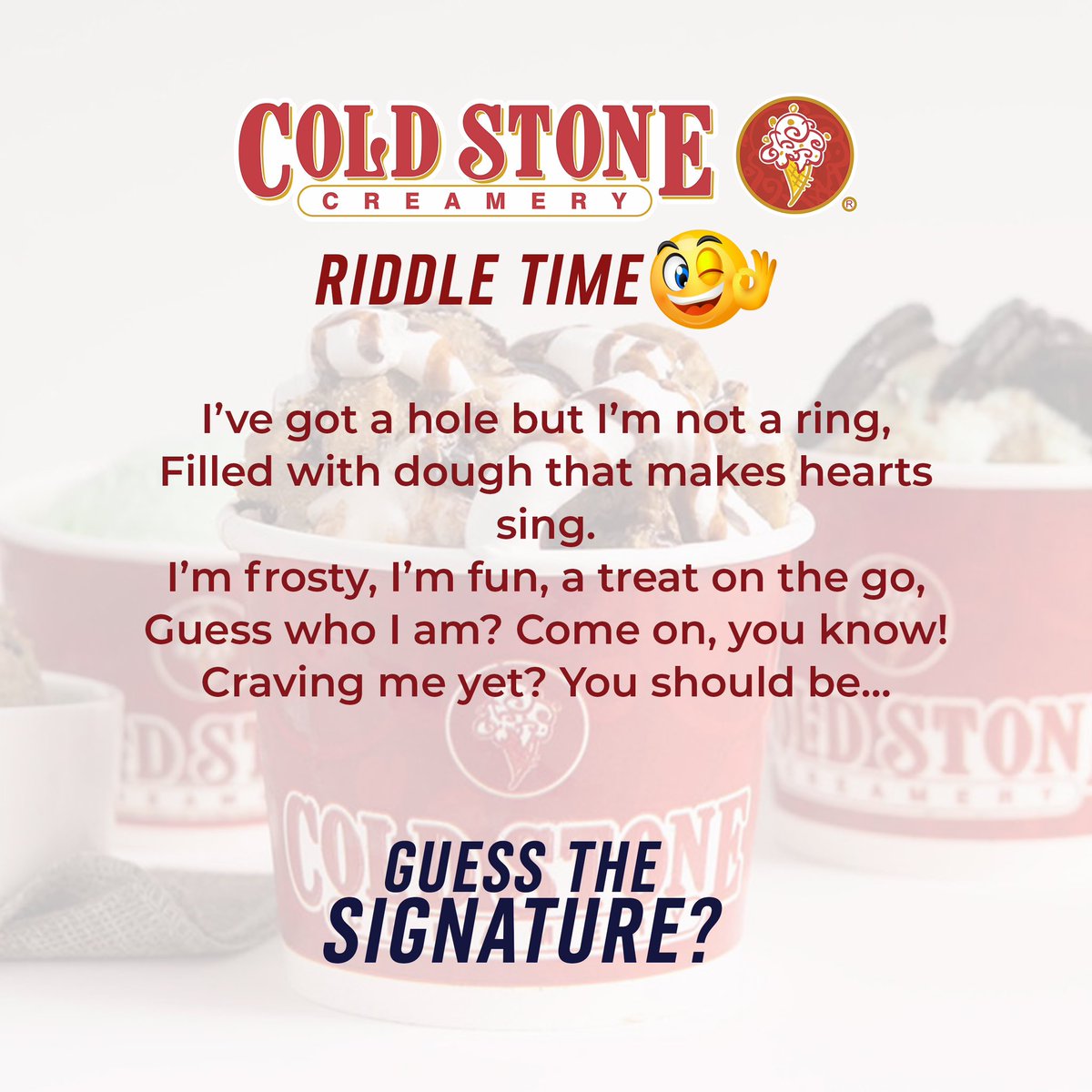 coldstoneng's tweet photo. Itโs Time to Guess & Indulge! ๐ฆ๐
Our sweet weekend challenge is here! Crack the riddle and drop your answer below for a chance to win a FREE cup of ice cream!๐จ
Ready, set, guess! ๐โจ
#GuessToWin #ColdStoneCravings #WeekendTreats #SweetEscape https://t.co/9D46NDXE9m