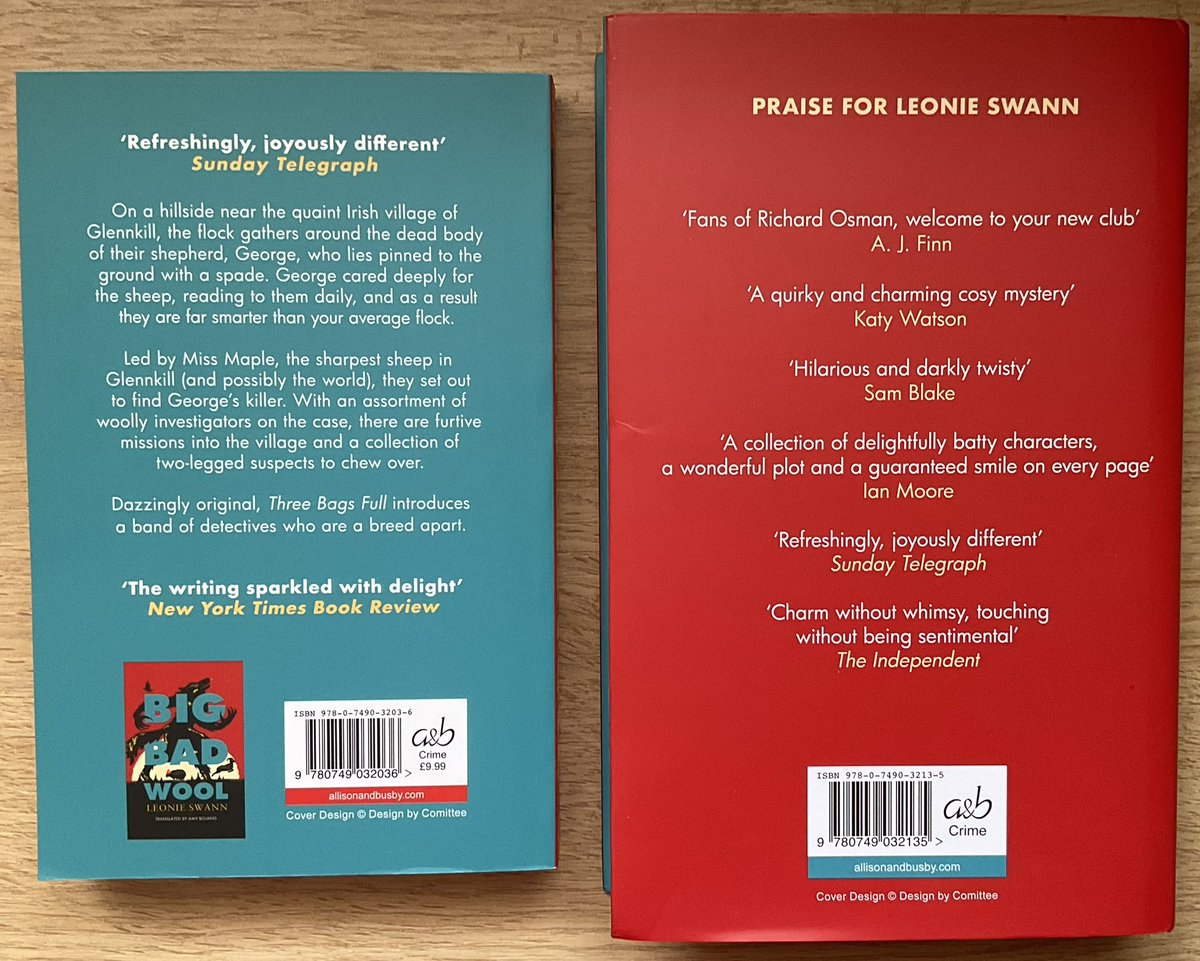 Lindahill50Hill's tweet photo. Just look at these two Leonie Swann #SheepDetective books out from @AllisonandBusby 
#ThreeBagsFull out now and #BigBadWool out May 
Thank you very much for my surprise copies
https://t.co/HjWxRHp30Q https://t.co/lJm5CU4fbi