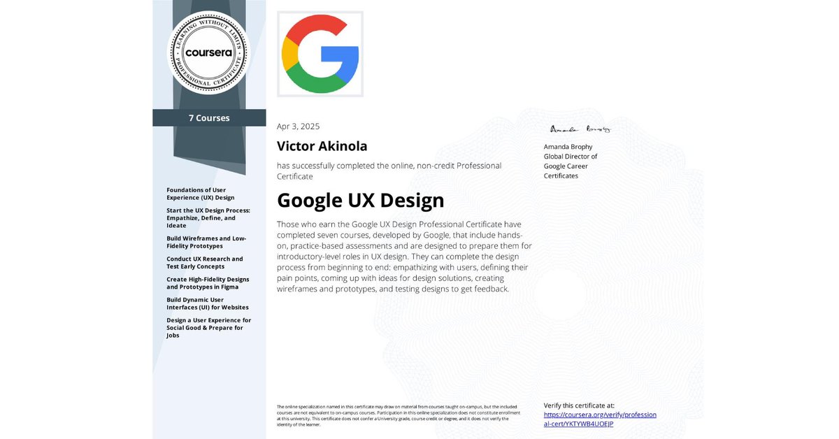 victornedesign's tweet photo. Sometime last year, an employer asked if I had a UX design certificate.
I said no, but I had a portfolio. He replied, "Anyone can add random designs to a portfolio."
Well, I went ahead and got the certificate! ✌️
#googleux #uxcertificate https://t.co/5EtSq2QIjd