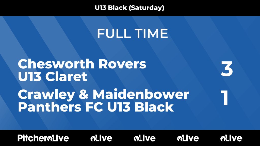 FULL TIME: Chesworth Rovers U13 Claret 3 - 1 Crawley &amp; Maidenbower Panthers FC U13 Black

Defeat on the road for Under 13 Black today but they are confirmed as divisional runners-up. Congratulations to the whole team on a great season.

#COYP
cmpanthersfc.com/teams/232538/m…