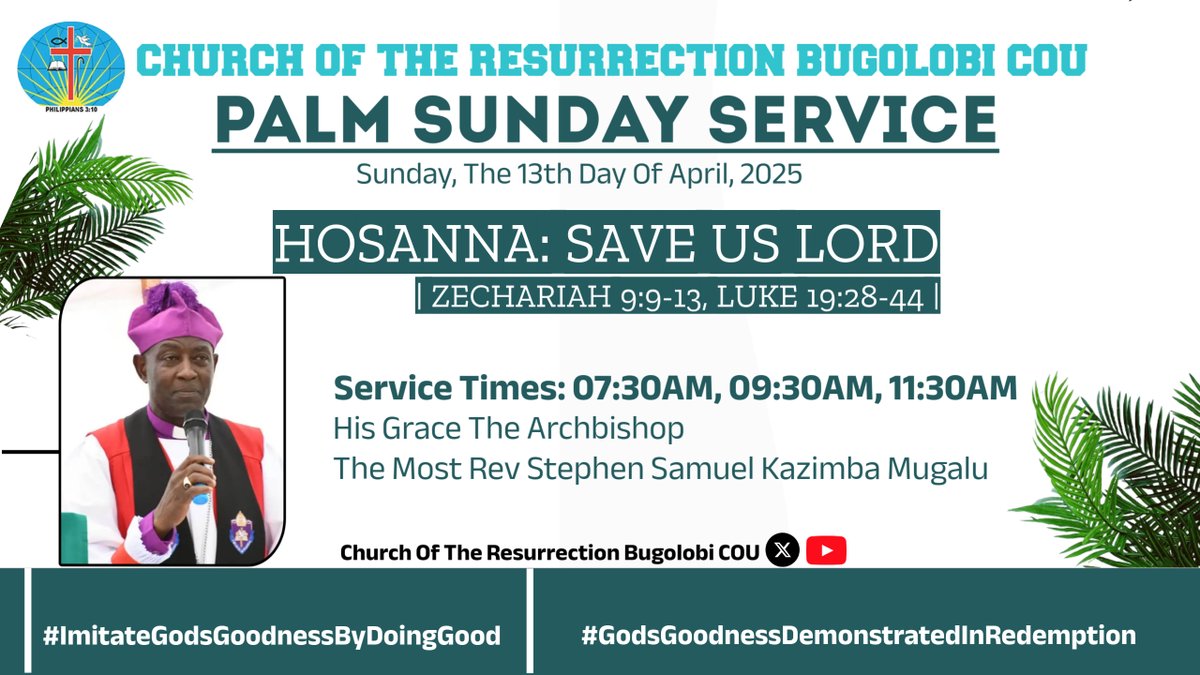 Praise God,

Thrilled to announce that this Palm Sunday, we will be hosting our beloved <a href="/Archbp_COU/">Archbishop Stephen Kaziimba</a> 

You are ALL invited to join our Palm Sunday service as we make it a memorable &amp; blessed experience for everyone

Looking forward to a lovely &amp; uplifting worship experience!