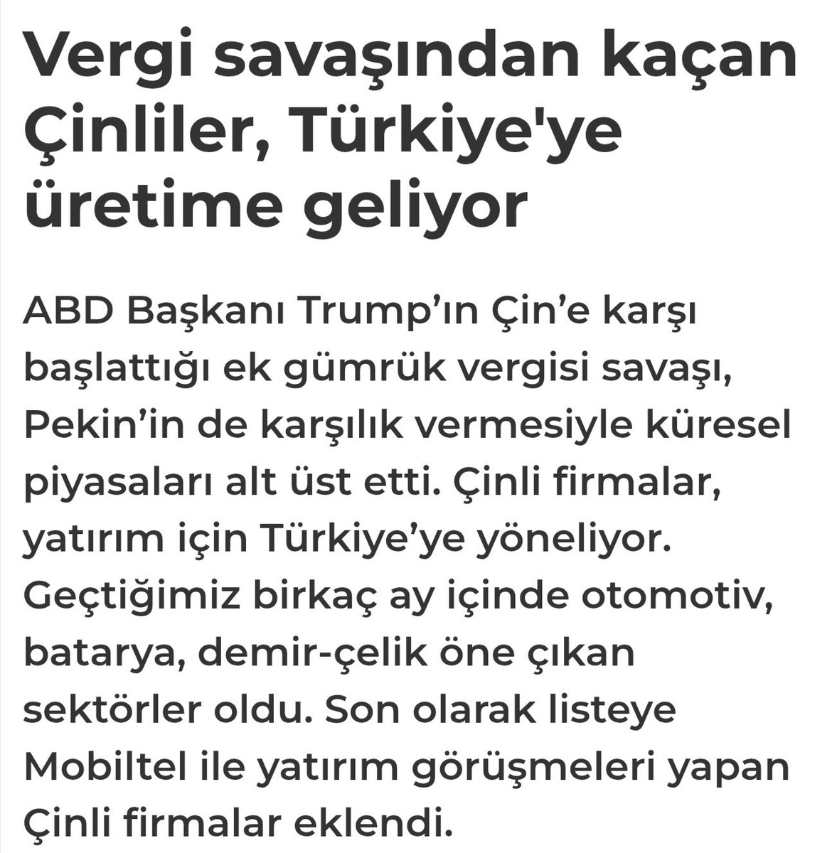 isdemirbas18's tweet photo. ABD ile Çin arasındaki vergi savaşından Türkiye kazançlı çıktı. https://t.co/cSl62bBL9G