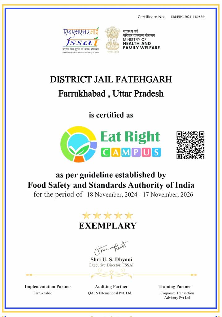 BMucund's tweet photo. @hvgoenka District jail fatehgarh second time also got FIVE STAR ⭐⭐⭐⭐⭐rating from FSSAI https://t.co/7QEq7eQMvQ