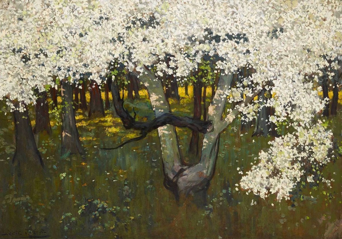 Ludwik Stasiak - Kwitnący sad (olej na tekturze, 70 x 96 cm), ok. 1900, Muzeum im. S. Fischera w Bochni. #PolishMastersofArt
