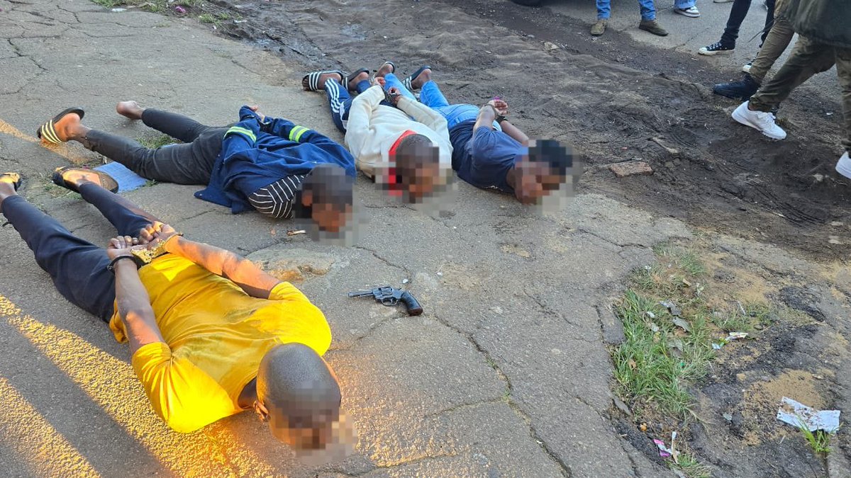 JoburgMPD's tweet photo. Four male suspects (aged 20-39) were arrested in connection with a murder that occurred in Yeoville, Johannesburg, on April 9, 2025. Following a 48-hour manhunt by the JMPD's Tactical Response Unit (TRU) and Integrated Intelligence Operations Centre (IIOC), the suspects were located and apprehended on April 10th after being identified through CCTV footage. One suspect was found in possession of an unlicensed firearm. All four are detained at Yeoville SAPS and charged with murder and possession of an unlicensed firearm. #SaferJoburg #NomakanjaniManjeNamhlanje #JMPDInAction #WeServeJoburg