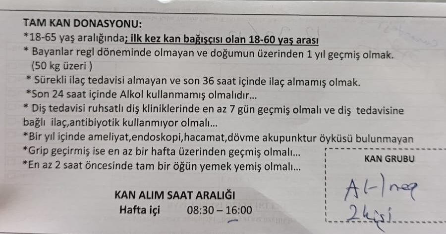 🚨 ACİL KAN İHTİYACI 🚨

"Arkadaşımın babası"

Namık Kemal Üniversite Hastanesinde yatmakta olan İbrahim ÖZOĞLU adına acil olarak 2 ünite A (Rh) NEGATİF (-) kan grubuna ihtiyaç bulunmaktadır!

Tekirdağ ve çevresinde kan bağışında bulunabilecek tüm gönüllüleri en kısa sürede