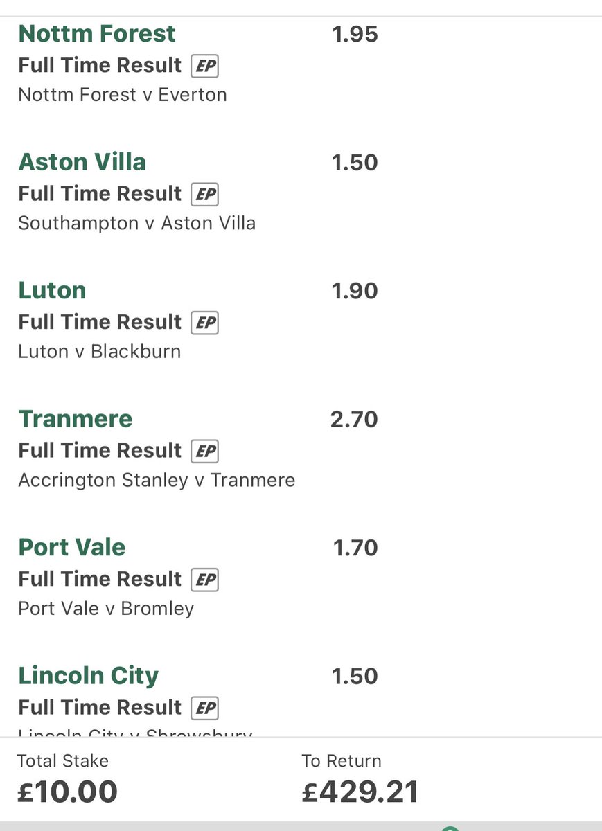 Go_Collect's tweet photo. The #Pick6 football selections in the acca this week are:
@Go_Collect Port Vale
@billchampion Notts Forest
@willmetcalfe01 Tranmere
@Rob2DBarker Luton
@RobbieProuse Villa
@DeanHerbert1 Lincoln
Best price @bet365 42/1, worst price @SkyBet 32/1 
#GoCollect https://t.co/cR8BzZoBX6