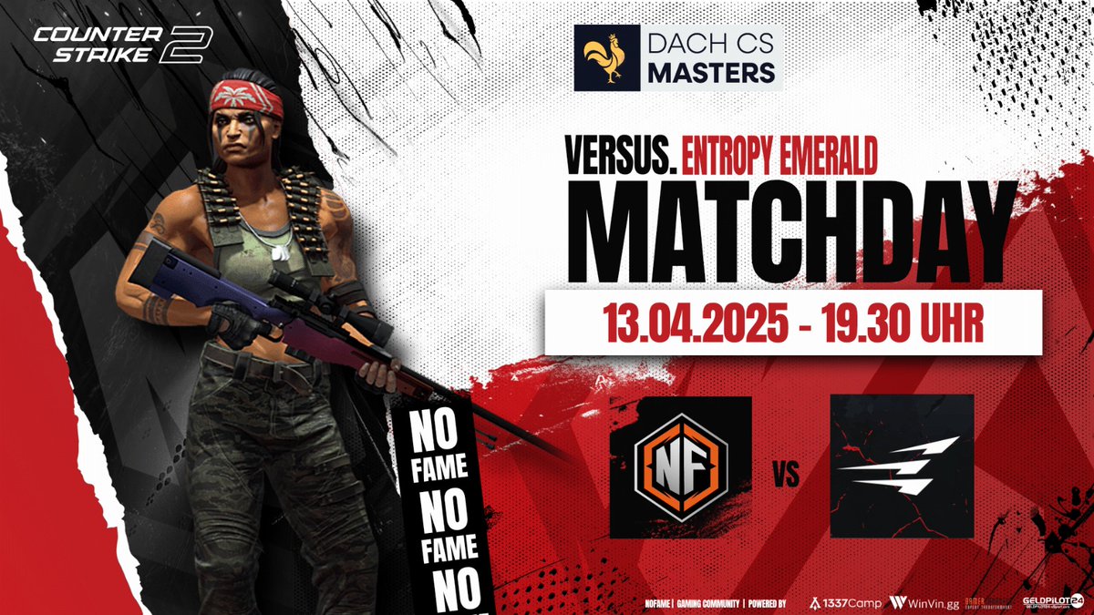 [#DACHCSMASTERS]
🆚#NoFameOrange vs. <a href="/EntropyGaming/">Entropy</a> Emerald
⏰ 19:30 Uhr
📺 twitch.tv/de_monaco

Lineup:
🇩🇪 <a href="/Eric_STAF/">Eric</a>
🇩🇪 <a href="/ghostviper42/">ghostviper42</a>
🇩🇪 Nope
🇩🇪 Bubi
🇩🇪 Flown1

Liga:
<a href="/dachcs/">DACH CS Masters</a>
 
Caster/in: 
Jonathan

Game ON‼

#Matchday #Geldpilot24 #EuropeDachElite #Multigaming
