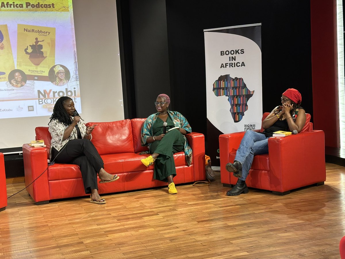 Happening now at <a href="/AFKenya/">Alliance Française Nairobi</a> - a live recording of the Books in Africa podcast hosted by Tracy Ochieng, host Books In Africa, featuring authors <a href="/CocktailEmpress/">Cocktail Empress Ciku Kimani-Mwaniki</a> (NaiRobbery Cocktail) and <a href="/Cikucheru/">Ciku</a> (Dance of the Monkeys). Running until 3pm. Join in!