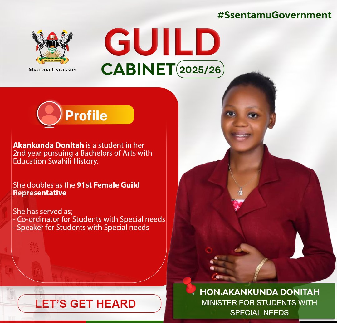 MakGuild's tweet photo. She’s not just making space—she’s redefining it. Meet Hon. Akankunda Donitah the minister for studentswith special needs. She is a fearless advocate turning challenges into change at the hill.
#SsentamuGovernment
#LetsGetHeard
#Knowyourminister https://t.co/vRttpNgeHj