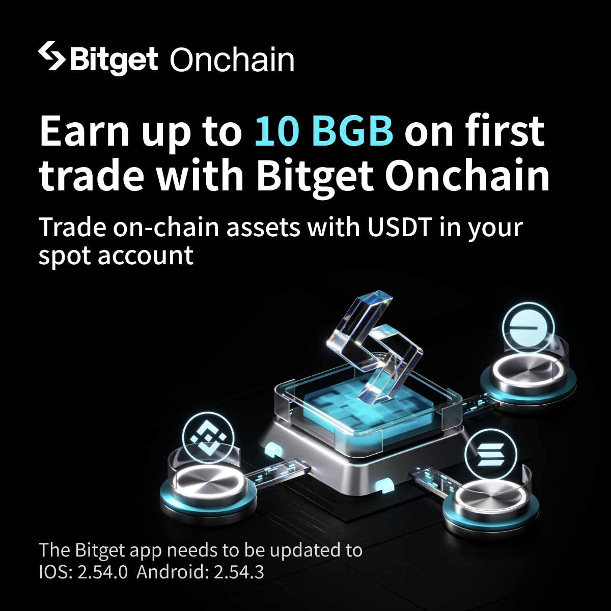 Complete your first #BitgetOnchain trade &amp; earn up to 10 #BGB!

🔥 Update your #Bitget App (iOS 2.54.0 / Android 2.54.3) &amp; register via the homepage banner.

💰 20,000 BGB prize pool — first come, first served!

⏰ Apr 12, 08:00 – Apr 21, 08:00 (UTC)