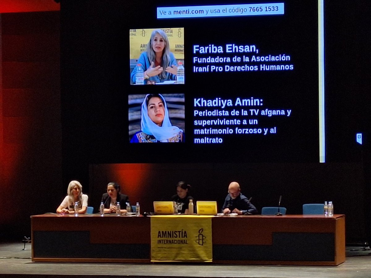 amnistiaespana's tweet photo. Ante cerca de 200 socios y socias, Khadiya Amin y Fariba Ehsan hablan de la lucha de las mujeres en Afganistán e Irán desde el exilio. Dos testimonios que nos impulsan a no bajar la guardia ante los graves abusos que sufren millones de mujeres en el mundo #AsambleaAI2025 https://t.co/0jGJqwp9We
