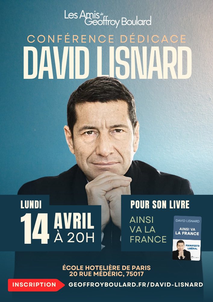Christophe Ledran (@ledranch) on Twitter photo 🗣️📝 Grande conférence-dédicace de <a href="/davidlisnard/">David Lisnard</a> lundi soir à #Paris17 sur les causes du déclin français et les solutions pour y remédier présentées dans «Ainsi va la France»
🇫🇷Un évènement exceptionnel organisé par <a href="/LesAmisdeGB/">Les Amis de Geoffroy Boulard</a>
📲 Inscription nécessaire
Cc.:<a href="/geoffroyboulard/">Geoffroy Boulard</a> 🗣️📝 Grande conférence-dédicace de <a href="/davidlisnard/">David Lisnard</a> lundi soir à #Paris17 sur les causes du déclin français et les solutions pour y remédier présentées dans «Ainsi va la France»
🇫🇷Un évènement exceptionnel organisé par <a href="/LesAmisdeGB/">Les Amis de Geoffroy Boulard</a>
📲 Inscription nécessaire
Cc.:<a href="/geoffroyboulard/">Geoffroy Boulard</a>